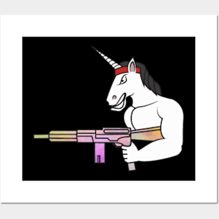 Unicorn muscles weapon fighter war rainbow Posters and Art